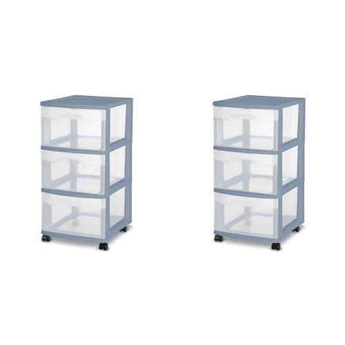 Sterilite 3 Drawer Storage Cart, Plastic Rolling Cart...