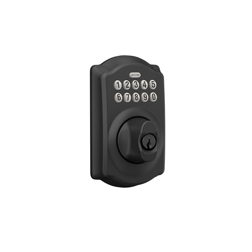 Image of Schlage Camelot Electronic Keypad Deadbolt Lock, Keyless Front Door Entry, Mechanical Key Backup Included, Matte Black, BE365 CAM 622