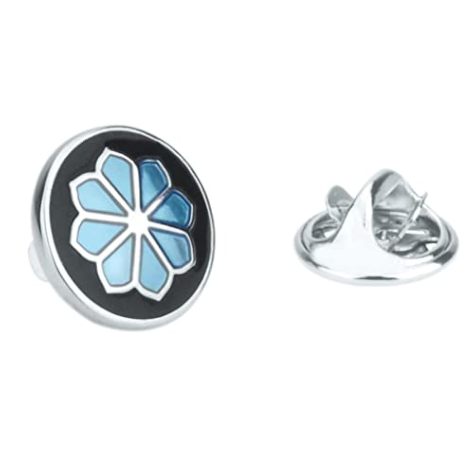 Vintage Black & Blue Lotus Flower Enamel Lapel Brooch Pin