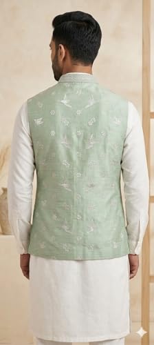 Image of Men's Mint Green Embroidered Nehru Jacket