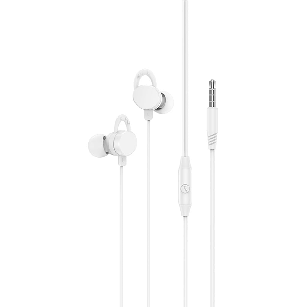 Hoco M103 Small - Rhyme Universal Wire-Controlled Earphones With Microphone, Plug: 3.5mm, Length: 1.2m, Speaker: 10mm, Compabitle iPhone Samsung Xiaomi OnePlus Oppo, White