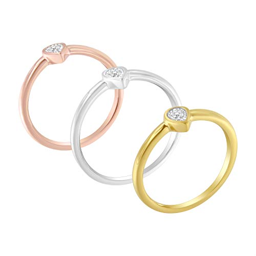 14K Gold Plated Tri-Tone .925 Sterling Silver 1/6 Carat Diamond Teardrop Pear-Shaped Miracle Set Petite Fashion Promise Ring (J-K Color, I1-I2 Clarity)