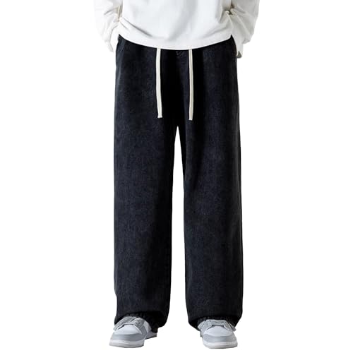 Men's Hip Hop Jean Joggers Cargo Baggy Denim Pants Straight Leg Jeans Casual Elastic Pants with Pockets