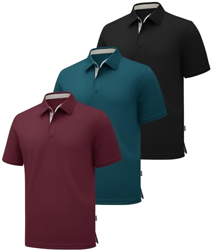 ZITY 3 Pack Polo Shirts for Men Short Sleeve Moisture Wicking T Shirt Business Casual Mens Golf Shirts Collared T-Shirts