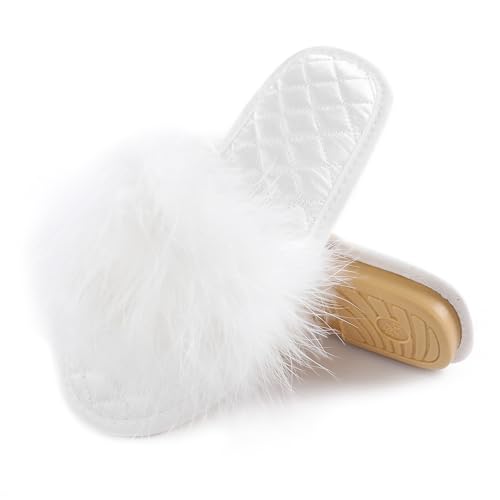 Image of Fur Story Women's Furry Slippers Open Toe Fuzzy Slippers Memory Foam Fluffy House Sandal
