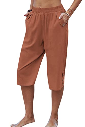 Image of Veatzaer Women's Elastic Waist 3 /4 Capri Harem Pants with Pockets Casual Loose Solid Yoga Trousers S-XXL