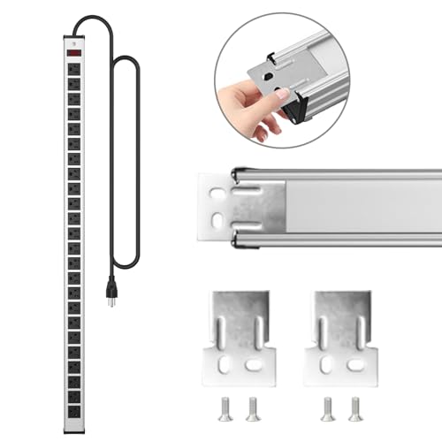 24 Oulet Long Power Strip,Heavy Duty Metal Socket Power Strip,Aluminum with 15-Foot Extension Power Cord,ETL Certified