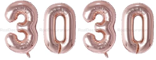 Image of Rozi Decoration 32 inch Inch Rose Gold 30 Number Foil Balloons for 30 Birthday Decoration Items | Happy 30th Anniversary Decoration | Happy 30th Birthday Decoration Items Pack of 4 Pcs