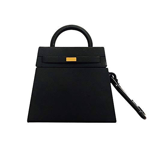 BONTOUJOUR Case Compatible with AirPods 1/2, Girls Creative Fashion Mini Handbag Purse Case, Stylish Soft Silicone Wireless Earphone Protection Charging Cover for AirPods 1/2 +Hook -Black