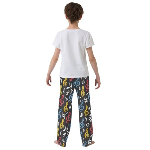 ZZXXB Music Note Colorful Print Boys Long Pants Soft Trousers Elastic Waist Kids Lounge Bottoms with Pockets S-XL3