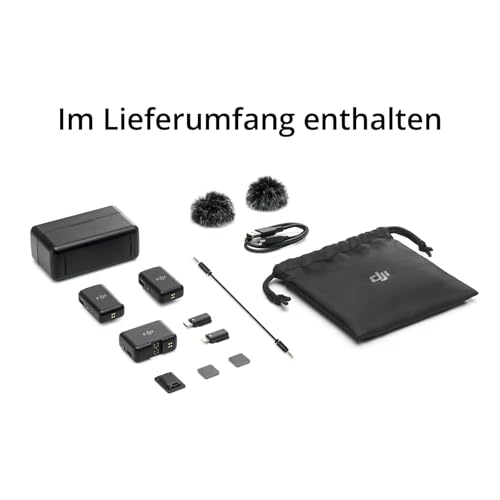 DJI Mic (2 TX + 1 RX Charging Case), Wireless Lavalier Microphone, 250m (820 ft.) Range, 15-Hour Battery, Noise Cancellation Mic for PC, iPhone, Vlogs, UAE Version with Official Warranty Support