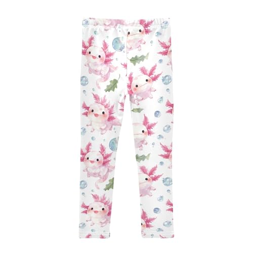 Boccsty Green Leaves Bubbles White Axolotls Girls Leggings Kids Yoga Pants Dance Active Tights 4T2