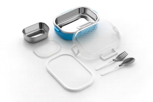 Image of Puno Premium Stainless Steel Insulated Lunch Box with Plastic Outer Case | Leakproof Bento Box with Spoon & Fork | Food Storage Container for Office, School & Travel - 1