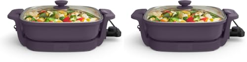 Image of bella Make & Take Electric Skillet, Fits-anywhere kitchenware, EverGood Ceramic Coating, Adjustable Temperature & Dishwasher-Safe Tempered Glass Lid, Cast Aluminum Base, 1200 Watt, Plum (Pack of 2)