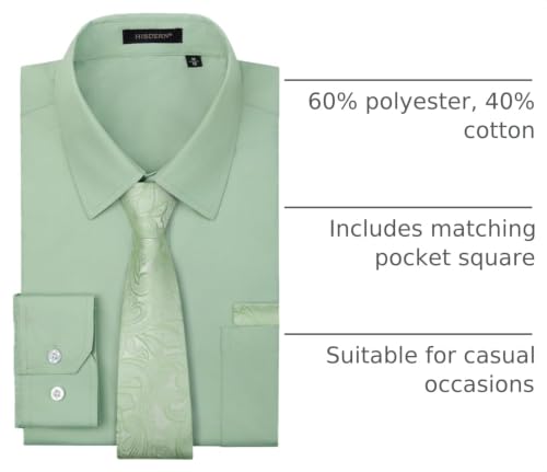 Image of HISDERN Mens Dress Shirt with Tie Pocket Square Set Classic Button Down Shirt Matching Tie Long Sleeve Shirts