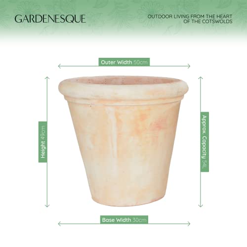 Gardenesque 50cm Large Terracotta Plant Pots Outdoor - Aged Terracotta - Single Drainage Hole - Frostproof - Large: W50 x H49cm