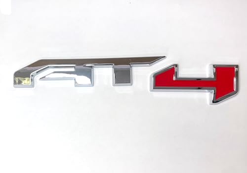 Image of AT4 Door Emblem in Chrome & Red for 2019-2024 GMC Yukon, Sierra, and Canyon - Ideal for Both Right and Left Doors - Fits 1500, 2500HD, and 3500HD Models