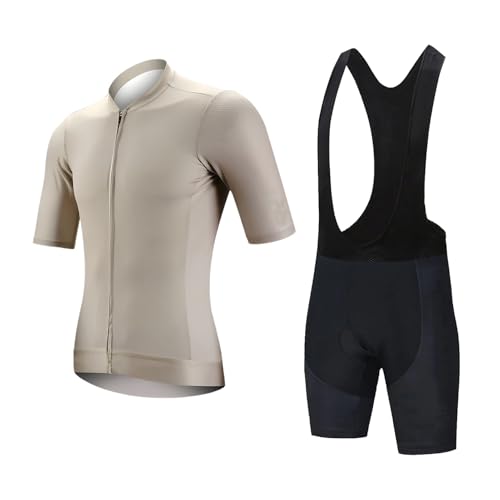 KAISUN Hombre Conjunto Ropa de Ciclismo para Verano, Culottes Bici 9D Gel Equipos Traje Ciclista Manga Corta Team Pro Transpirable(Light Curry,Small)