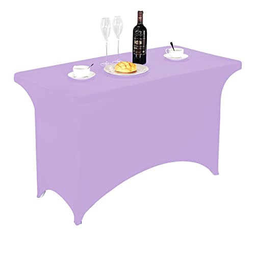 Image of FORLIFE Spandex Table Covers,Fitted Tablecloth for Rectangular Tables, Stretch Patio Table Covers, Universal Spandex Table Cover for Wedding, Banquet, Party (4ft, Lavender)