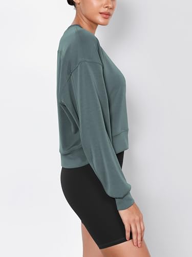 Image of ODODOS Modal Soft Long Sleeve Cropped Sweatshirts for Women Oversized Crew Neck Pullover Crop Top