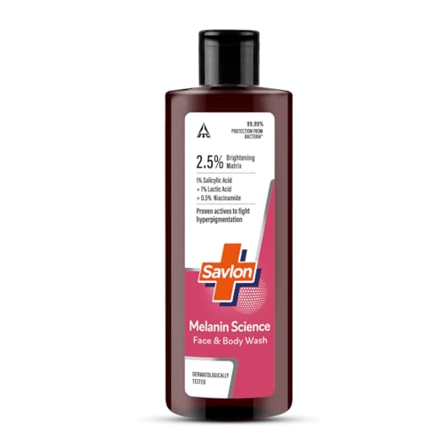 Image of Savlon Melanin Science Face & Body Wash 250ml | With 1% Salicylic Acid + 1% Lactic Acid + 0.5% Niacinamide | Fights Hyperpigmentation | Helps Renew Dull Skin in 7 Days | Dermatologically Tested