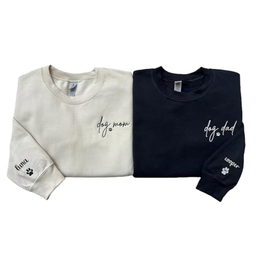 Dog Mom and Dog Dad Matching Sweatshirt, Custom Dad and Mom Shirt With Dog Names on Sleeve, Paw On Sleeve, Dog Mom and Dad Hoodie, Dog Owner Shirt, Christmas Shirt Multicolor