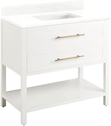 Signature Hardware 934864-36-RUMB-0 Robertson 36" Freestanding Mahogany Single Basin Vanity Set with Cabinet, Vanity Top, and Rectangular Undermount Sink - No Faucet Holes - Bright White/Arctic