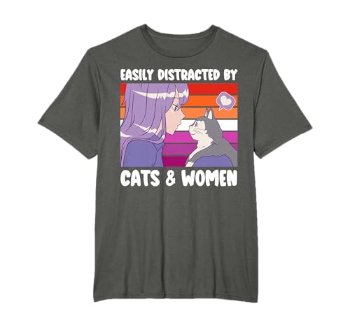Lesbian Easily Distracted by Cats and Women LGBT Lesbian T-Shirt