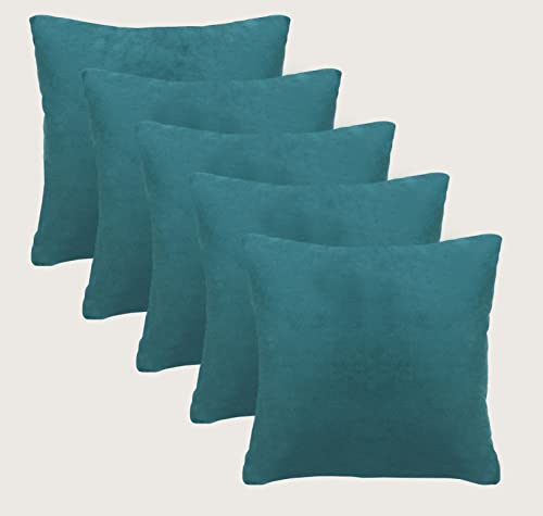 Image of Amazon Brand - Umi Velvet Decorative Cushion Cover 18x18 Inch - Set of 5, Soft Solid Square Throw Pillow Covers for Sofa, Living Room or Home Decor - 45x45 cm in Deep Teal Color
