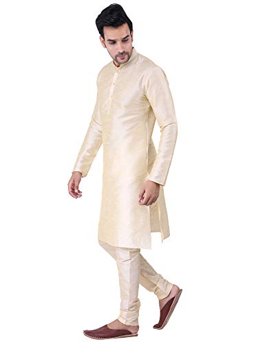 Image of HUZUR Men's Silk Solid Straight Long Kurta Pyjama Set| Ethnic Wear