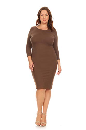 Image of ICONOFLASH Women's 3 /4 Sleeves Midi Bodycon Dress Crew Neck Fitted Dresses with Plus Size Options