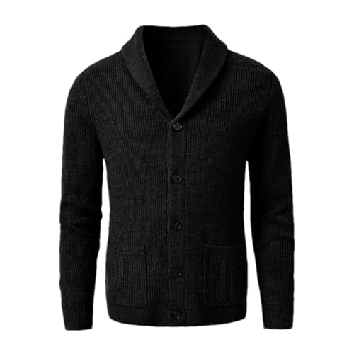 Men Shawl Collar Cardigan Sweater Slim Fit Cable Knit Button Up Wool Sweater