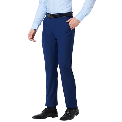 Image of Park Avenue Men's Smart Fit Mid Rise Solid Pattern Poly Viscose Blend Pleatless Formal Trouser