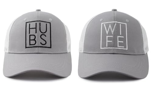 Image of 2 PCS Hubby and Wifey Trucker Hats for Men Women, Adjustable Embroidered Couple Mesh Baseball Cap