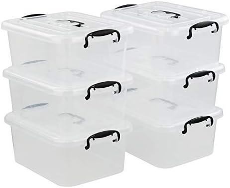 Readsky 8 Quart Plastic Lidded Storage Boxes with Handles, Clear and Black, 6 Packs