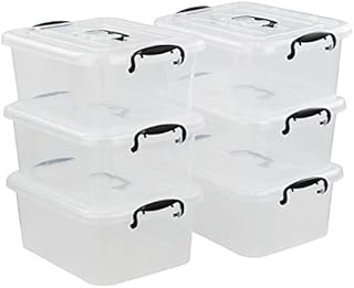 Readsky 8 Quart Plastic Lidded Storage Boxes with Handles, Clear and Black, 6 Packs