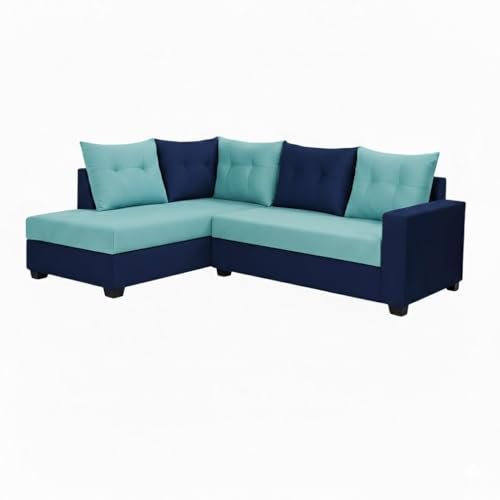 Image of SOCOZI Oriana 4 Seater LHS L Shape Sofa Set | Soft Velvet Suede Fabric | Modern Design | Plush Comfort Cushions for Living Room (Sky Blue-Dark Blue)