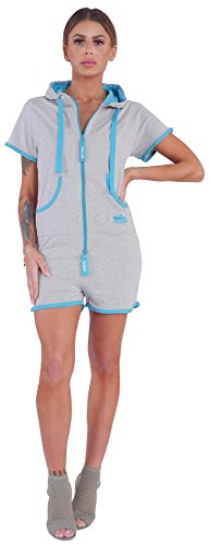 Finchgirl Hotsuit Jumpsuit Overall Onesie Jogger Einteiler (M, Light Grey/Turqouise)