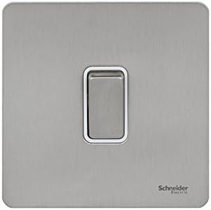 Schneider Electric Ultimate Screwless Flat Plate - Single Intermediate 2 Way Light Switch, 16AX, GU1414BSS, Stainless Steel with Black Insert