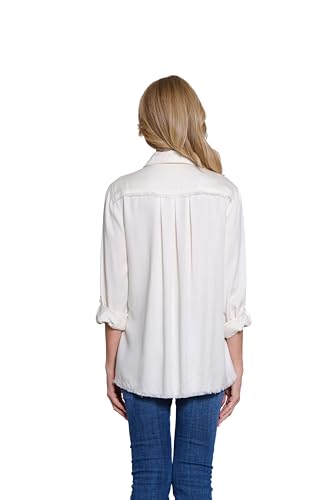 MULTIPLES Women's Roll Tab Long Sleeve 2-Pocket Button Front Fringed Shirt2