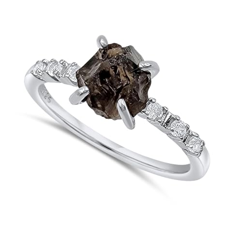 Real Raw smoky quartz Dainty Ring white Gold Birthstone gift for sister daughter niece Christmas birthday Uniquelan Jewelry (smoky-quartz, 6)