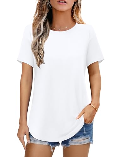 Image of Elesomo Womens Shirts Casual Crew Neck Short /Long Sleeve Tunic Tops Tees