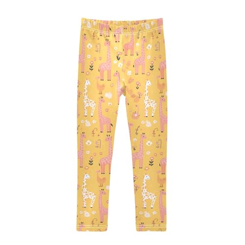 KLL Giraffe Animal Cute Cartoon Yellow Little Girls Cotton Pants Soft High Waisted Lounge Pants Running