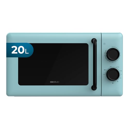 Cecotec Microondas Mecánico con Grill de 20L Proclean 3110 Blue. 700W en 6 Niveles y Grilll de 800W, Modo Descongelación, Señal Fin de Cocción, Lámpara Interior, Temporizador 30mins, Diseño en Azul