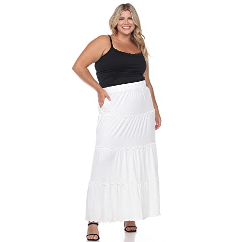 white mark Women's Plus Size High Waist Tiered Maxi Skirt with Pockets4