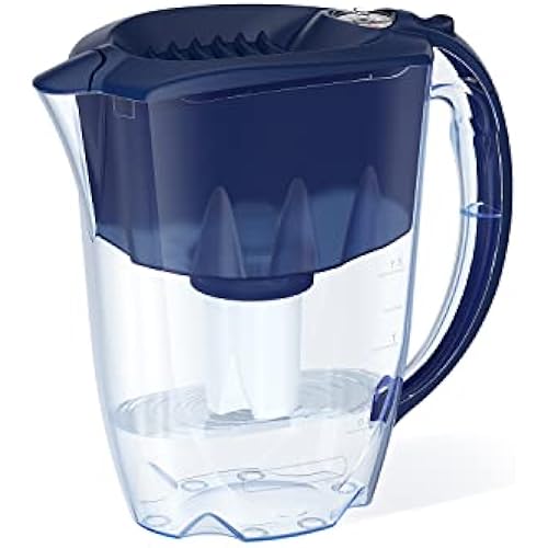 AQUAPHOR Ideal 7-Cup Water Filter Pitcher - Dark Blue with 1 x B15 Filter - Fits in The Fridge Door - Reduces Limescale and Chlorine - Ideal for Seven Cups