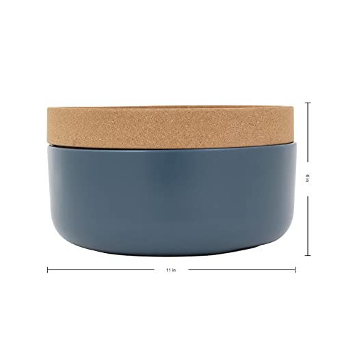 Image of Ceramic and Cork Large Breathable Produce Bowl with Lid to Naturally Extend Produce Freshness, Natural Cork and Teal Ceramic