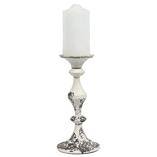 Rustic Iron Candle Sticks Holder Decor-Pillar Candle Holders Antique 10 Inch Tall- Shabby Chic White Candlestick Holders For Wedding Centerpiece Dining Party Halloween Taper Candle Holder #TOP15