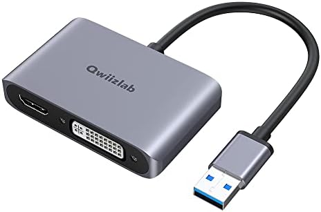 Qwiizlab USB 3.0 to HDMI DVI Adapter, 1080P@60Hz Video Converter, Supports Windows 7/8/10/11 Only