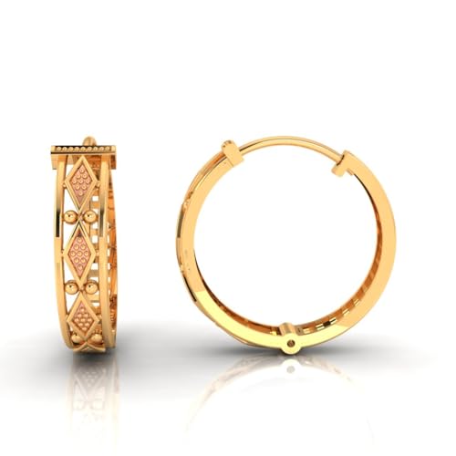 Image of P.C. Chandra Jewellers 14KT (585) Yellow Gold Circular Huggie Earrings For Women & Girls With Beautiful Design - 1.65 Grams